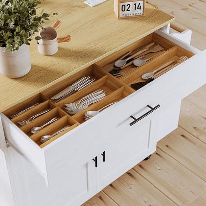 IRONCK Kitchen Island with Storage, Charging Station and Drop Leaf, White | Wheels, Drawers, Open Shelves, Drawer Storage, Everyday Home Use - color: White