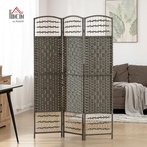 HOMCOM 3 Panel Room Divider, Folding Privacy Screen, 5.6', Dark Gray | Room Separator, Wave Fiber Freestanding Partition Wall Divider - color: Dark Gray, size: 3 Panel