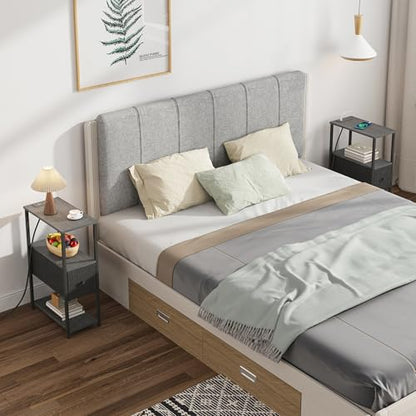 TUTOTAK Small Narrow End Table with Charging Station, Set of 2 | Side Table with Outlets, Nightstand with Cloth Drawer, Couch Table for Living Room, Bedroom, Bedside, Charcoal Grey TB01BY058 - color: Charcoal Grey, style: 1 Drawer & Plug
