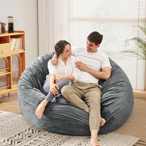 Bean Bag Chairs for Adults - Giant Bean Bag Convertible Floor Sofa | 3 IN 1 Lounger Couch Sofa, Memory Foam Filling, Removable Velvet Cover, Machine Washable, Bedroom Living Room, Queen Charcoal - color: Charcoal, size: Queen