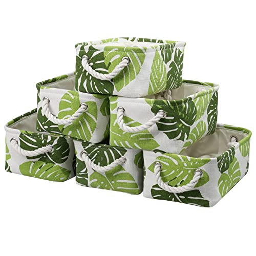 Organization and Storage Basket for Shelves - Small 6 Pack Fabric Storage Bin Collapsible Baskets for Organizing with Handle for Cloth Decorative Laundry Canvas (Banana Leaf 12x8x5.2 inch) - color: Banana Leaf, size: Small (Pack of 6)