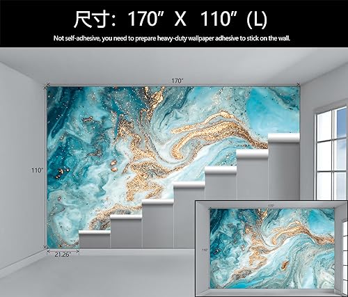 Green and Gold Marble Abstract Wallpaper Mural for Bedroom | 170"x110" Not Peel and Stick - color: Art Wall-55, size: 170" x 110"