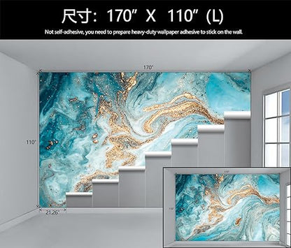Green and Gold Marble Abstract Wallpaper Mural for Bedroom | 170"x110" Not Peel and Stick - color: Art Wall-55, size: 170" x 110"