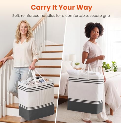 TranquilRelax 3-Pack Laundry Basket, Laundry Hamper, Grey-100L | Freestanding＆Water-Resistant Laundry Hamper, Collapsible Tall Clothes Hamper with Carry Handles for Clothes, Laundry Basket - color: Grey, size: 100L