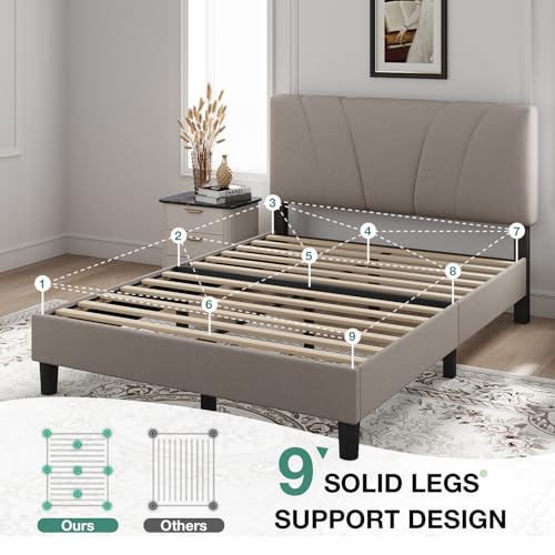 Novilla Queen Bed Frame with Headboard, Bed Frame Queen Size with Wood Slats Support,Linen Upholstered Adjustable Headboard, No Box Spring Needed, Heavy Duty Feet, Easy Assembly, Beige - color: Beige, size: Queen