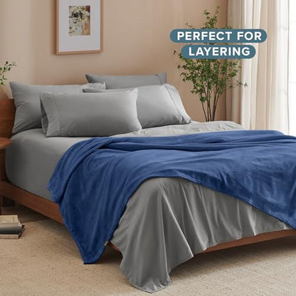 Bare Home Fleece Blanket Luxury Microplush (Full/Queen, Dark Blue) | Ultra-Soft Lightweight Blanket for Bed, Sofa, and Couch, Cozy & Warm Blanket - color: 06 - Dark Blue, size: Full/Queen