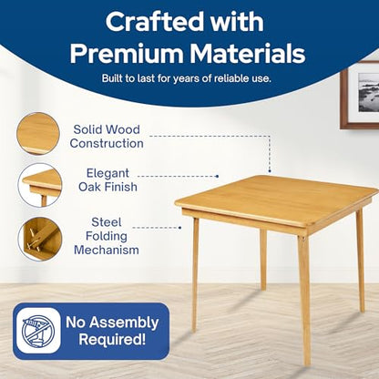 Stakmore Classic Straight Edge Square Wood Folding Table, 32x32, Oak | Foldable Card Table, Wooden Tabletop Furniture for Cards, Board Games & Dining - color: Light Brown