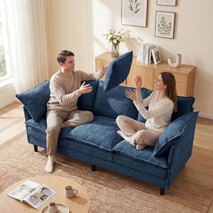 3 Seater Couch & Loveseat Sofa 2 Piece Set, Small 50" Love Seat & 69" Cloud 3 Seat Couch Sofa Set Washable Chenille Pillow Living Room Set for Apartment Office 50-Blue-3+2 - color: Blue, size: 50"+69"