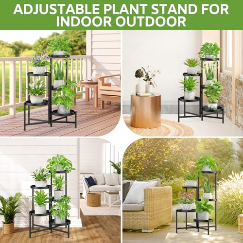 iDavosic.ly 5 Tier Large Plant Stand Indoor Outdoor, 10 In Wide Tray, Black | Tiered Metal Corner Heavy Duty Multiple Orchid Shelf, Space Saving Folding Tall Flower Display Holder Patio Rack, Rust Proof - color: Black, size: 5 Tiers