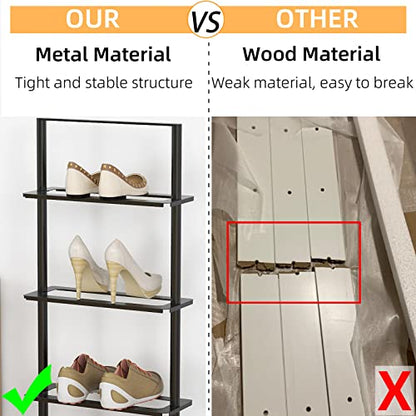 Metal Shoe Stand, 5 Tier Vertical Shoe Rack, Narrow Shoe Rack for Small Space Saving Shoe Tower Sturdy, Free Standing Shoe Racks for Entryway, Matte Black Shoe Organizer for Closet