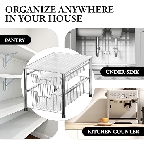 Simple Houseware Stackable 2 Tier Sliding Basket Organizer Drawer, Chrome - color: Chrome, size: 2-tier