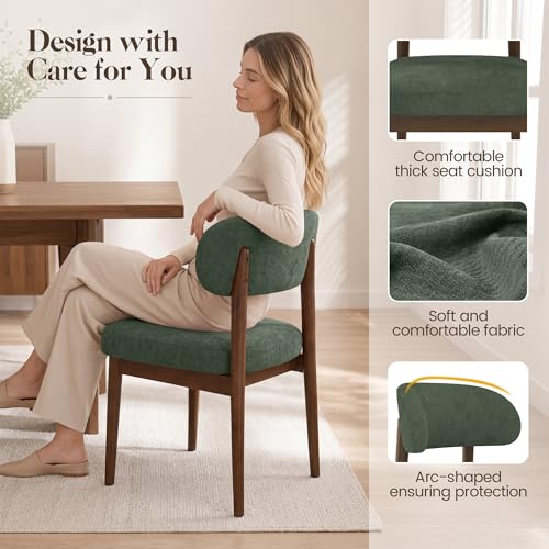 Wooden Dining Room Chairs Set of 2, Modern Upholstered Velvet Kitchen Chairs with Ergonomic Curved Back, Farmhouse Dining Side Chair with Solid Wood Frame for Kitchen Room, Green - color: Green