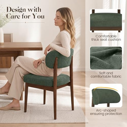 Wooden Dining Room Chairs Set of 2, Modern Upholstered Velvet Kitchen Chairs with Ergonomic Curved Back, Farmhouse Dining Side Chair with Solid Wood Frame for Kitchen Room, Green - color: Green
