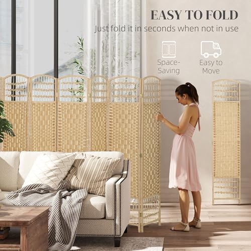 HOMCOM 8 Panel Room Divider, Folding Privacy Screen, 5.6', Natural | Room Separator, Wave Fiber Freestanding Partition Wall Divider - color: Natural, size: 8 Panel