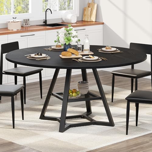 knoworld 51'' Round Dining Table, Kitchen Tables Dining Room Circle Dinner Table with Pedestal Metal Frame, Space Saving Wood Industrial Kitchen & Dining Room Tables, Black 51In - color: Black, size: 51In