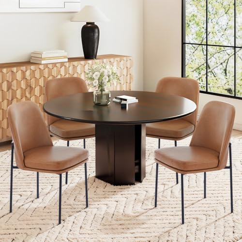 COLAMY Upholstered Dining Chairs Set of 4, Modern Dining Room Chairs with Curved Back and Metal Legs, Dinner Chair Kitchen Chairs for Dining Room and Living Room, Brown - color: Brown-l, size: Set of 4