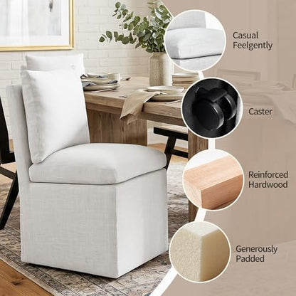 DUHOME Upholstered Armless Dining Chair with Casters,Linen Dining Chairs Set of 2 for Living Room,Single Sofa Chair with 4 Casters for Bedroom Reading Room Waiting Room Kitchen Dining Room - size: 2 pcs