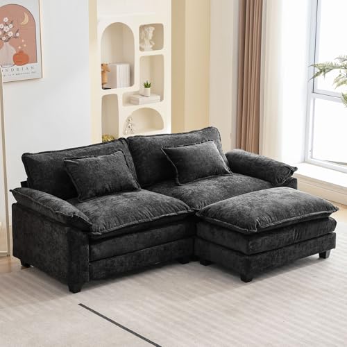 86" Modular Sectional Sofa, Comfy Deep Cloud Couch with Ottoman | L-Shaped Couches for Living Room, Modular Couch, Deep and Wide Seat, Chenille Sofa Sleeper with Throw Pillows, Black - color: Black, size: 86 Inch L