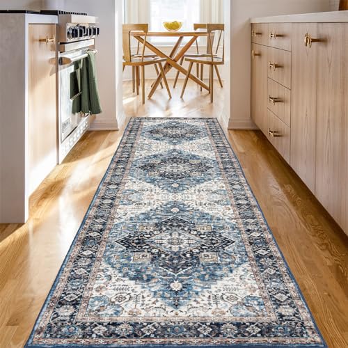 Runner Rug 2×6, Vintage Boho Rug,Ultra-Soft Low Pile, Washable, Non Slip,Stain Resistant Printed Carpet for Hallway Kitchen Living Room Bedrooms Playroom Office, Blue/Navy - color: Blue/Navy, size: 2' x 6' (Rectangular)
