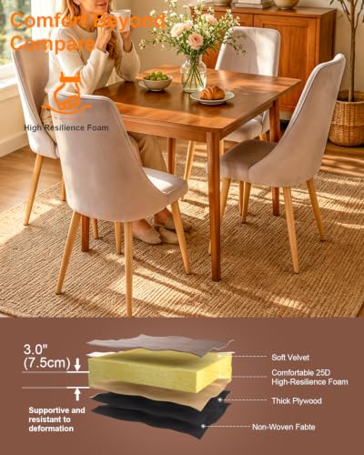 Set of 2 Mid-Century Dining Chairs High Back Grey Velvet Upholstered Modern Farmhouse Kitchen Chairs with Sturdy Metal Legs Ergonomic Armless Accent Chairs for Dining Room/Living Room/Office - color: Grey