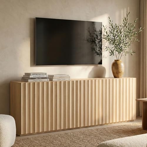 VividVibe Fluted Sideboard Buffet Cabinet with Storage, 94.11" Wide Long Credenza with 6 Integrated Finger Pulls Doors, Modular Large Buffet Table Modern Organic for Entryway Living Room Light Oak - size: 31.31" x 3pcs