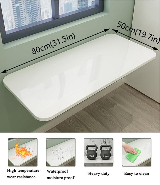 Wall Mounted Folding Table,White Floating Desk for Small Spaces,Stainless Steel Bracket Laundry Folding Table,Wall Folding Desk,Home Bars and Dining Establishments（80x50cm/31.5"x19.7" - color: White, size: 31.5 x 19.7 inches