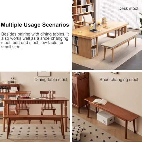 Narrow Rubber Wood Bench, Modern Dining Stool with Soft Cushion, Capacity 1100lbs, Easy to Assemble, for Dining Room Hallway Bedroom(Brown,80cm/31.5in) - color: Brown, size: 80cm/31.5in