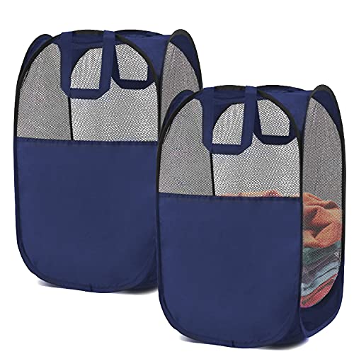 2 pop-up Laundry Hampers，Foldable mesh Laundry Baskets (Each with 2 Reinforced Handles), Blue …… - color: Blue(2 pcs)