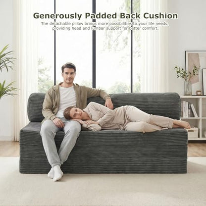 5-in-1 Convertible Sofa Bed, Boneless Loveseat, Tri-fold Futon Sofa Bed with Removable Cushions & Washable Cover, Pull Out Couch with Handle, for Small Spaces, Queen Size, Grey - color: Grey, size: Queen Size-80''L*60''W