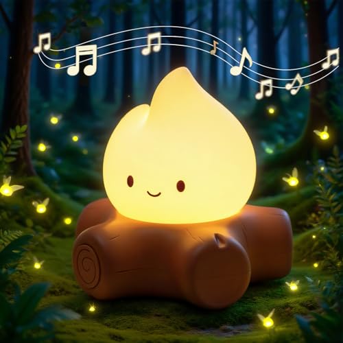 WANIDEA Campfire Night Light, Portable Night Light with White Noise | USB Charging, Dimmable, Camping Decor, Suitable for Kids lamp Bedroom Camp, Fake Campfire Lamp - color: White Noise