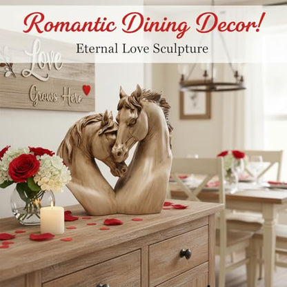 Loving Horses Handcrafted Heart-Shaped Horse Sculpture - Romantic Resin Nuzzling Equine Bust Statue, Tan & Light Brown Finish, Unique Equestrian Gift for Home/Office Décor - style: Love Horse