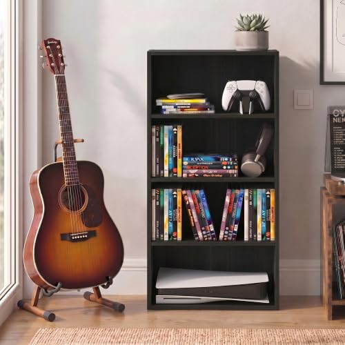 Furinno Basic DVD Shelf, 4-Tier CD Rack, Media Shelf, Espresso | 7 x 17 x 35, Open Shelf for DVD Blueray Game Disc, Storage Cabinets, for Living Room, Bedroom, Home Office - color: Espresso, size: 4-Tier, 7.3 x 16.6 x 35