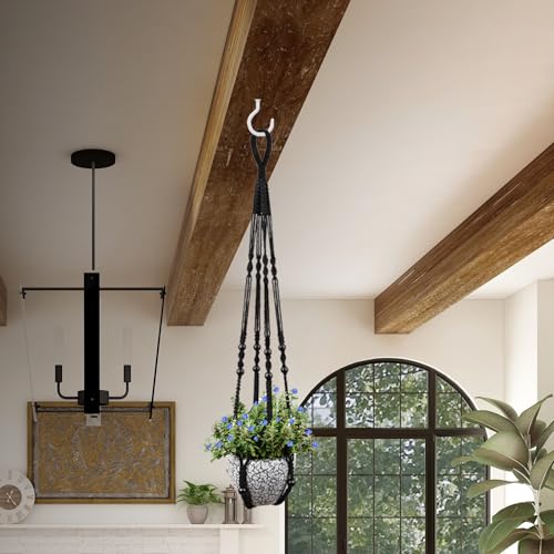 RIFNY Macrame Plant Hanger for 5 to 10 Inch Plant Pots, 35 Inch Indoor Handmade Woven Rope Hanger Kits with Hooks and Wood Beads, Hanging Planter Basket Holder for Boho Home Decor (Black, 3 Pack) | 35 Inch Hanging Planter with Hooks, Fits 5-10" Pots, Suit