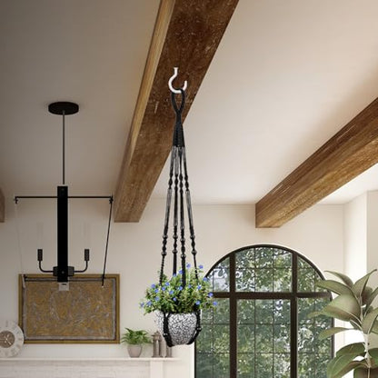 RIFNY Macrame Plant Hanger for 5 to 10 Inch Plant Pots, 35 Inch Woven Rope Hanger Kits with Hooks and Wood Beads, Hanging Planter Basket for Indoor Boho Home Decor (Black, 2 Pack) | 35 Inch Hanging Planter with Hooks, Fits 5-10" Pots, Suitable for Ceiling