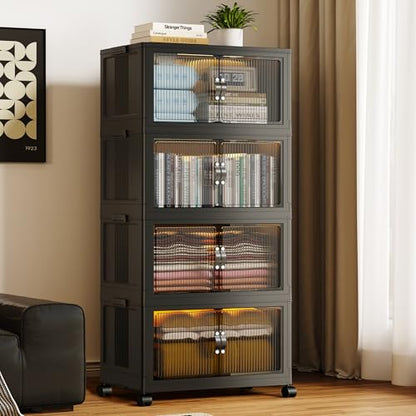 SAILUN 116Gal/464Qt Stackable Storage Bins Folding Collapsible Storage Bins with a Lid, Closet Organizers and Storage,Black 26" W x 17" D x 56.7" H | Stackable Storage Drawers with Lids,26" W x 17" D x 56.7" H,Featuring open-front Access for Clothes and C