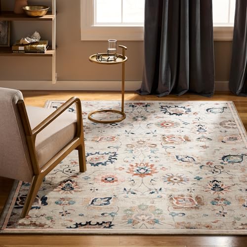 Haven Damask Floral Machine Washable Area Rug with Airflo Technology for Easy Clean, Ultra-Soft Non-Slip Rug with Built-in Pad, Pet, Family & Allergy Friendly, Beige Multi, 5'x7' - color: Beige/Multi Damask, size: 4'11" x 6'11" (Rectangular)