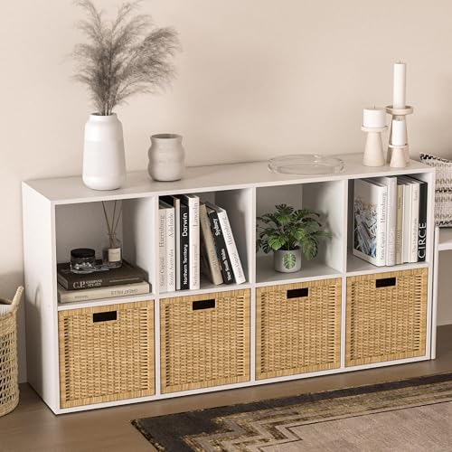 Wooden 8 Cube Storage Organizer with Closed Back Panel,White Cube Shelf Cubby Storage Organizer with Compartments for Living,Bookshelf, Easy to Install (White, 8 Cube-11in) - color: White, size: 8 Cube-11in