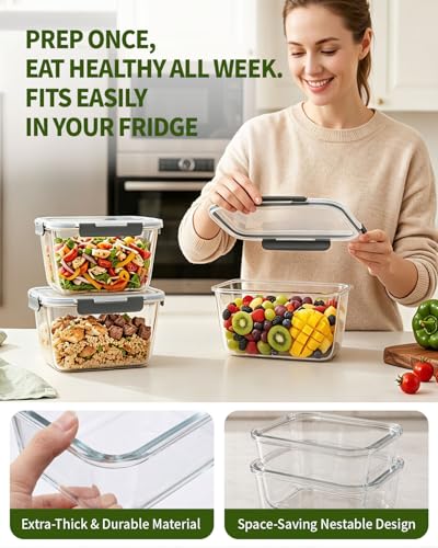 2 Pack 88oz/11 Cups Large Glass Storage Containers with Lids, High Borosilicate BPA Free Airtight Leakproof Meal Prep Containers for Microwave, Freezer & Dishwasher, Kitchen, Gym & Picnic,Baking - color: 2600ML*2
