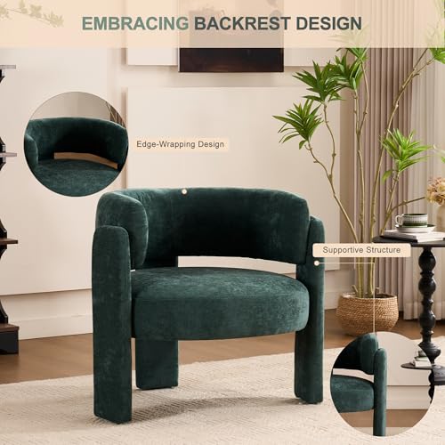Modern Accent Barrel Chair,Mid Century Single Armchair with Curved Backrest Upholstered Side Reading Chair with 3 Legs Comfy Sherpa Chair for Bedroom Home Office Living Room (Green,Set of 2) - color: Green, size: Set of 2
