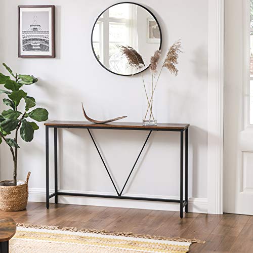 VASAGLE Console Sofa Table, Narrow Entryway Table, for Living Room, Bedroom, Easy Assembly, Rustic Brown and Ink Black ULNT020B01 - color: Rustic Brown + Ink Black, size: 9.1"D x 47.2"W x 29.1"H