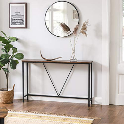 VASAGLE Console Sofa Table, Narrow Entryway Table, for Living Room, Bedroom, Easy Assembly, Rustic Brown and Ink Black ULNT020B01 - color: Rustic Brown + Ink Black, size: 9.1"D x 47.2"W x 29.1"H
