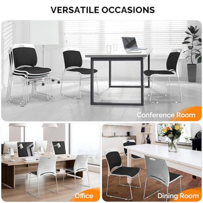 VINGLI Stackable Plastic Mesh Padded Chairs for Office Set of 20, Black | Stacking Chairs with Metal Sled Base, Ergonomic Plastic Pad Seat & Back, Waiting Banquet Guest Break Room, Easy to install - color: Black, size: 20 Pack
