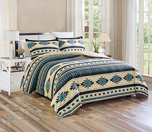 Chezmoi Collection 2-Piece Southwestern Geometric Tribal Multicolor Teal Beige Black Gray Comforter Set, Twin Size - color: Teal, size: Twin