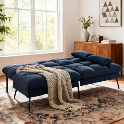 COMHOMA 72″ Convertible Futon Sofa Bed, Adjustable Backrest, Blue | Breathable Fabric Futon Couch with Pillows,Multi-angle Ergonomic Reclining,Space-saving Sleeper Sofa for Living Room - color: Blue