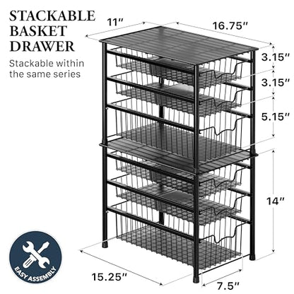 Simple Houseware Stackable 3 Tier Sliding Basket Organizer Drawer, Black - color: Black, size: 3-tier