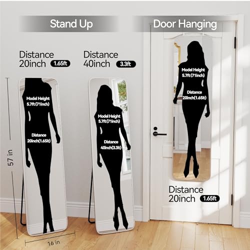 57x16" Full Length Mirror Floor Stand,Over the Door,Wall Mounted Silver | HD Crystal Clear Tempered Glass,Aluminum Frame,Full Body Dressing Make-Up Mirrors Rect Hang for Bedroom,Bathroom,Living Room - color: Silver, size: 57"L x 16"W