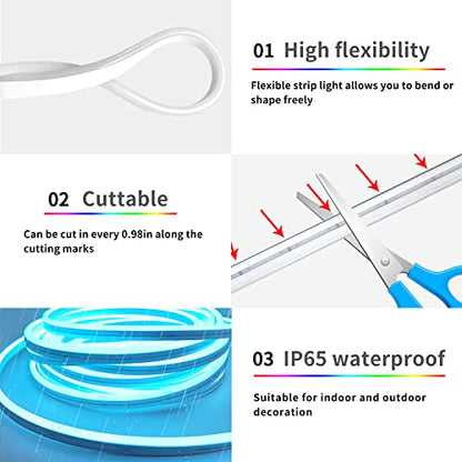 segrass 32.8ft LED neon Lights with Remote APP Control IP65 Waterproof Flexible Neon Strip Lights 24V RGB Rope Lights for Bedroom Room Outdoors Décor - size: 32.8ft