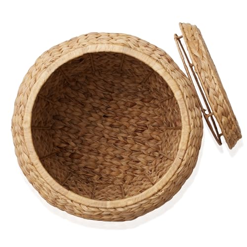 Casafield Round Storage Basket with Lid - Natural, Handwoven Water Hyacinth Organizer for Laundry, Blankets, Plants, Bedroom, Living Room, Home Office - color: Natural