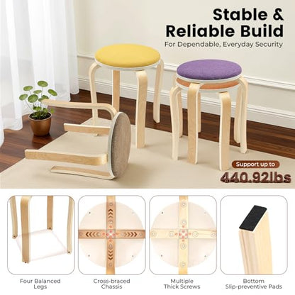 Stackable Wood Stools Set of 8, 17-Inch Height Backless Counter Chairs with Round Top and Non-Slip Foot Pads, Portable School Stool, Flexible Seating for Home, Office, Classrooms