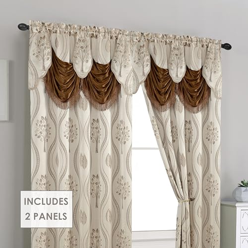 Elegant Comfort Luxurious Beautiful Curtain Panel Set with Attached Valance and Backing 54" X 84 inch (Set of 2), Beige - color: Beige, size: 84"L x 54"W